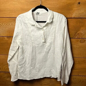 BF Beatriz Furest  women’s blouse long sleeve collared 1/4 button white‎ M boho